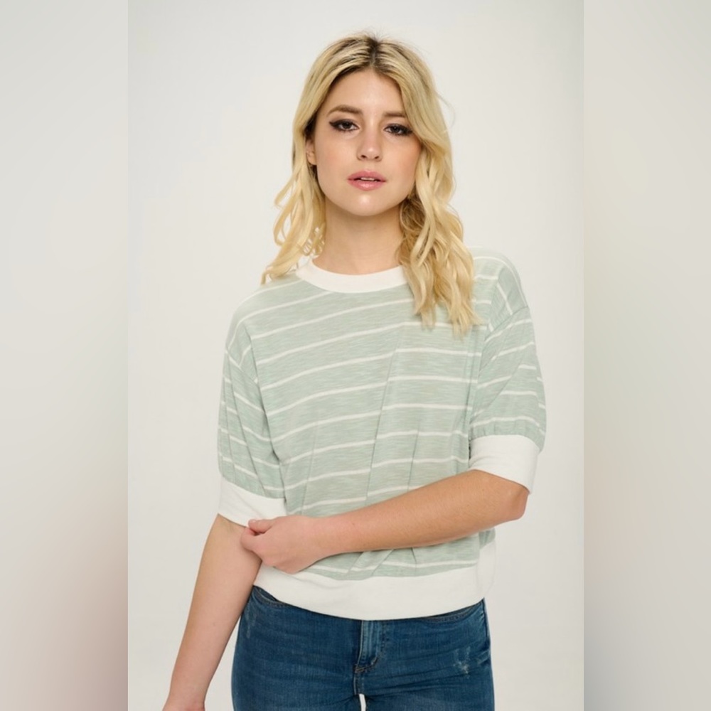 Sage & white striped light weight top